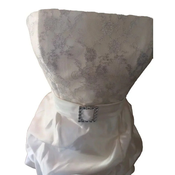 JESSICA McCLINTOCK FOR GUNNE SAX Bubble Dress Sz 5 White Mini Strapless Wedding - Picture 4 of 13
